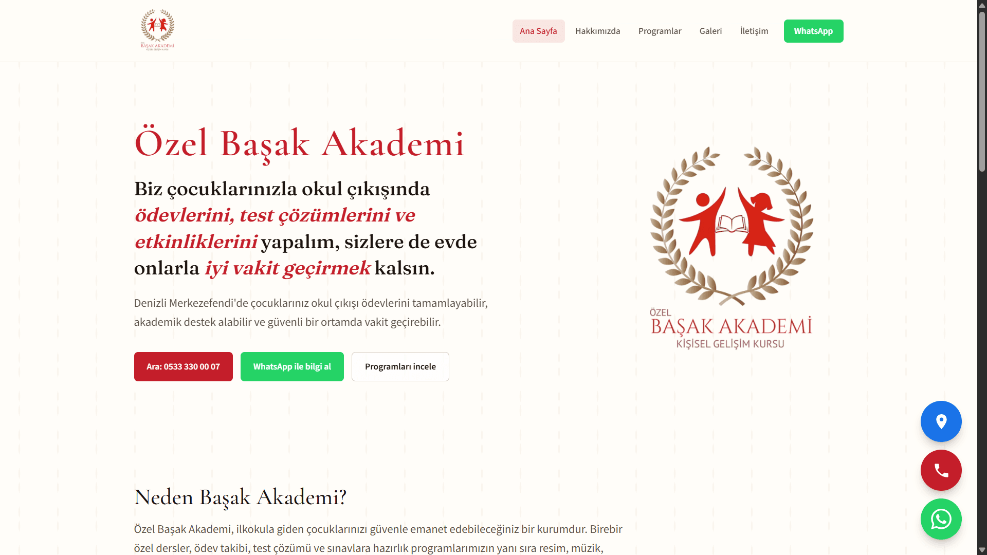 Özel Başak Akademi — masaüstü görünüm
