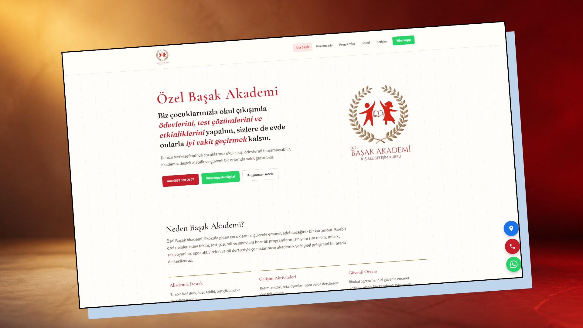 Özel Başak Akademi web sitesi